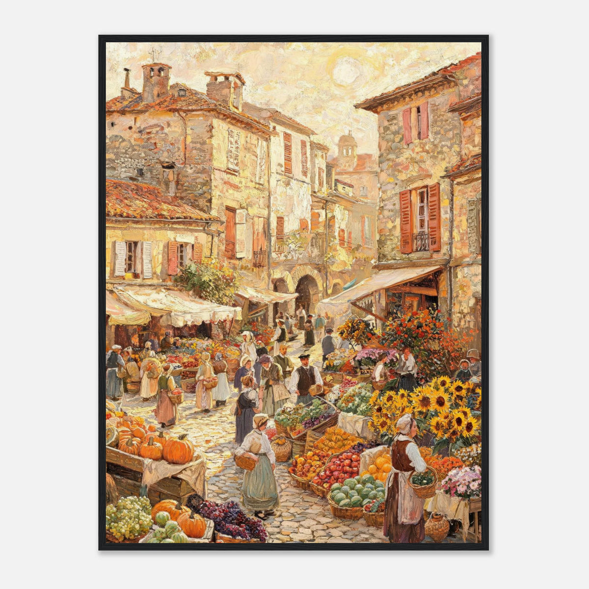 Autumn European Village Market Impressionist Art Print