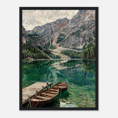 Wooden Boats on Alpine Lake Impressionist Art Print