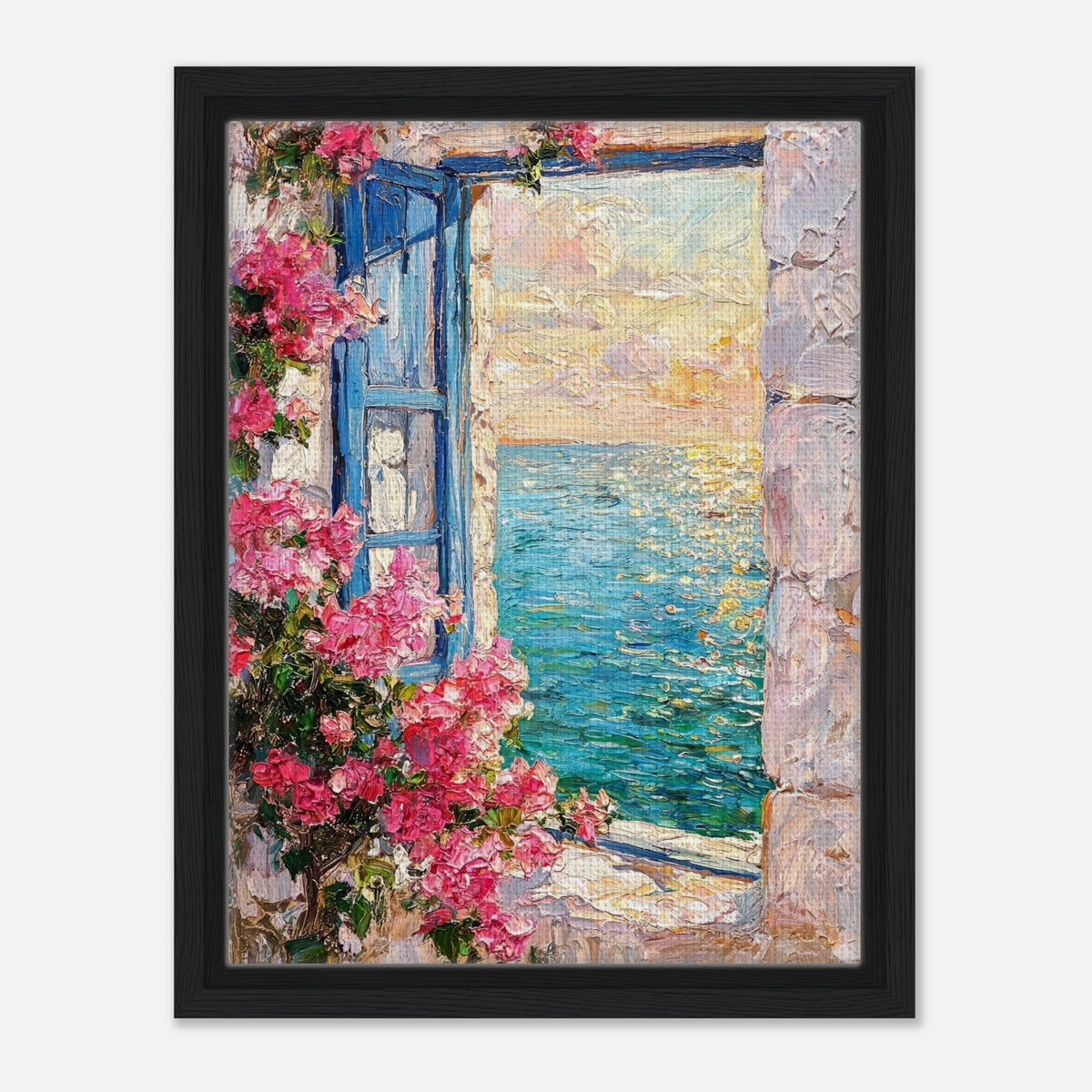 Mediterranean Sea Window Bougainvillea Impressionist Art Print