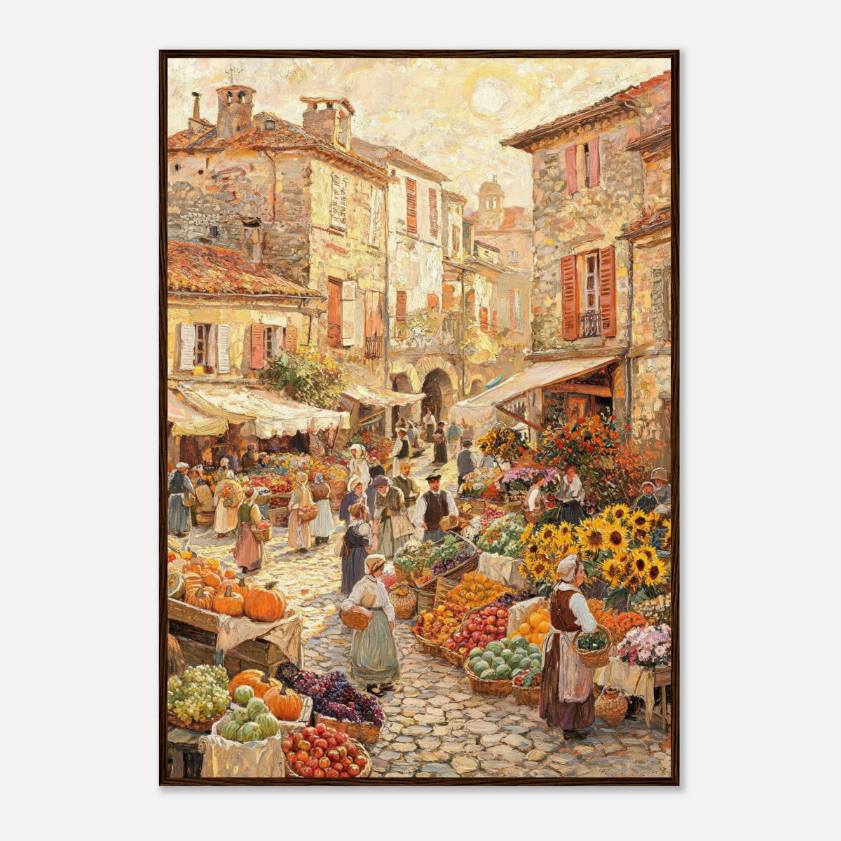 Autumn European Village Market Impressionist Art Print
