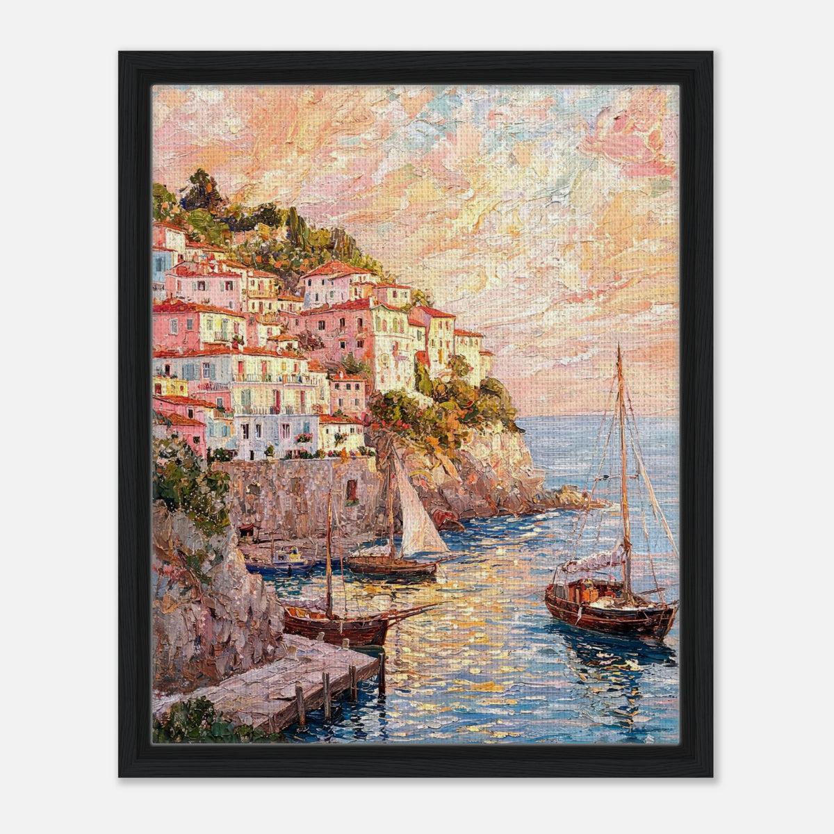 Amalfi Coast Sunset Village Impressionist Art Print
