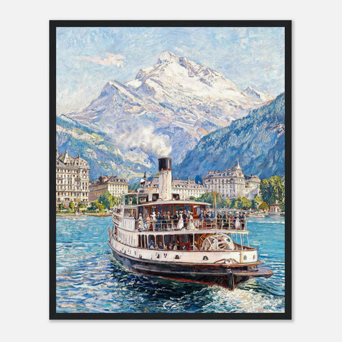 Vintage Steamboat on Alpine Lake Impressionist Art Print