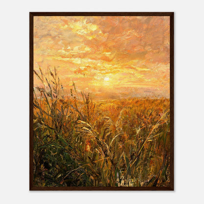 Golden Grass Field at Sunset Impressionist Art Print