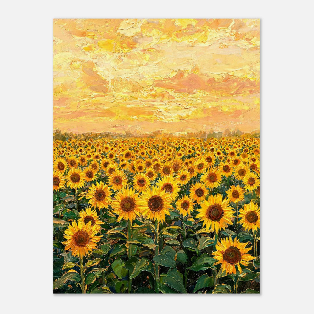 Golden Sunflower Field at Sunset Impressionist Art Print