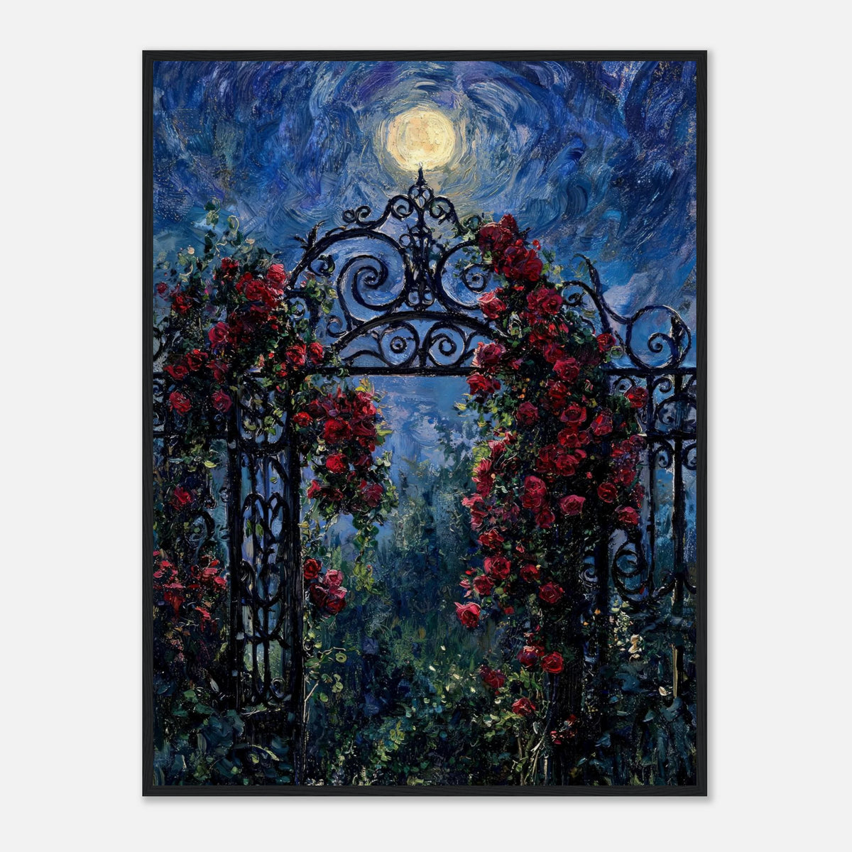 Moonlit Rose Arch Garden Impressionist Art Print