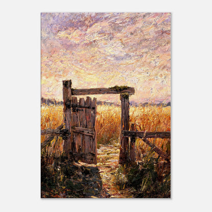 Rustic Wooden Gate to Golden Field Impressionist Art Print