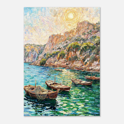 Mediterranean Coastal Cove Fishing Boats Impressionist Art Print