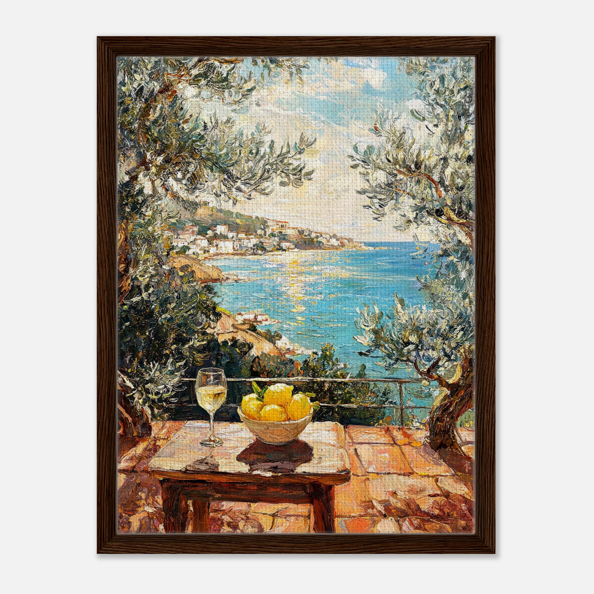 Mediterranean Terrace Lemons Sea View Impressionist Art Print