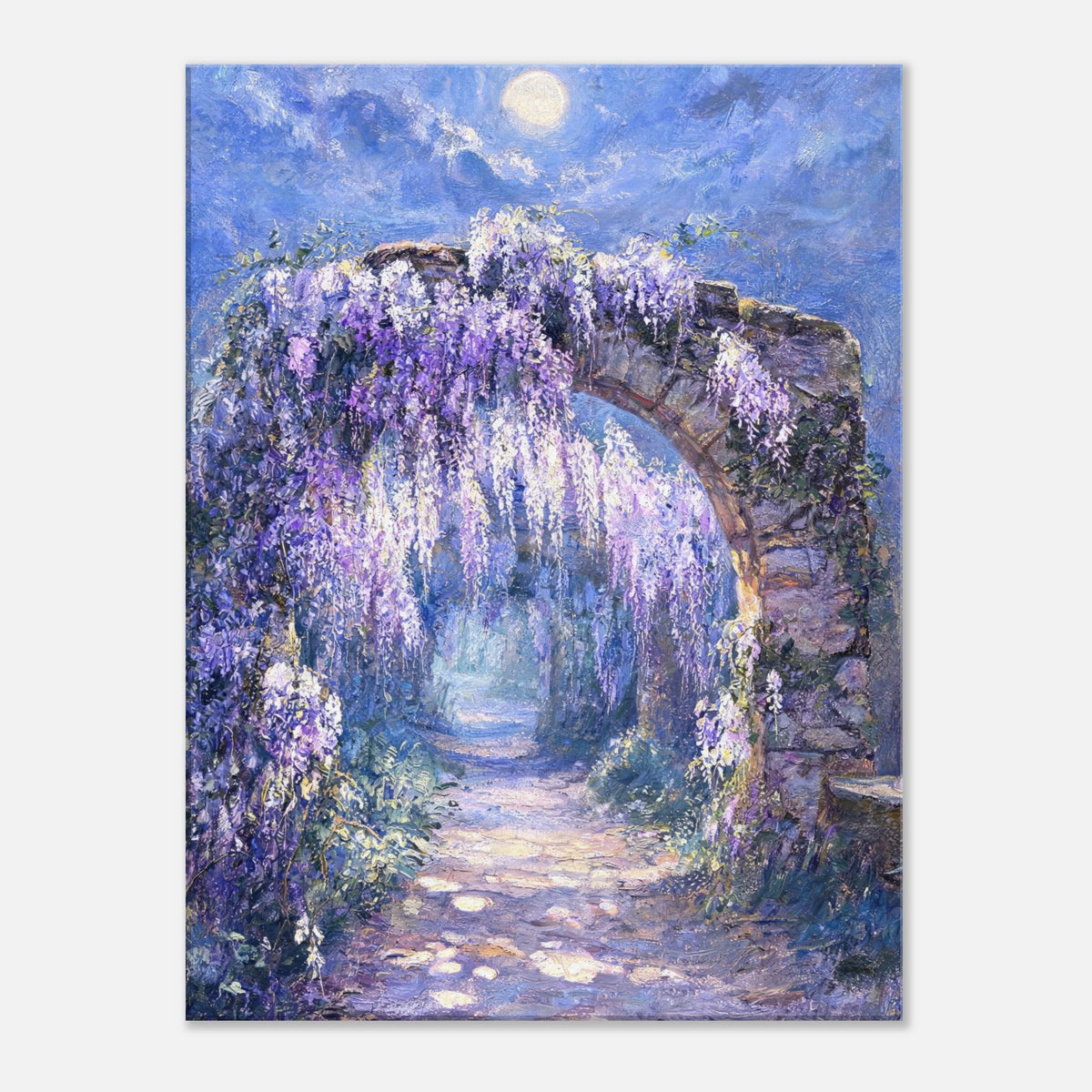 Moonlit Wisteria Stone Arch Impressionist Art Print