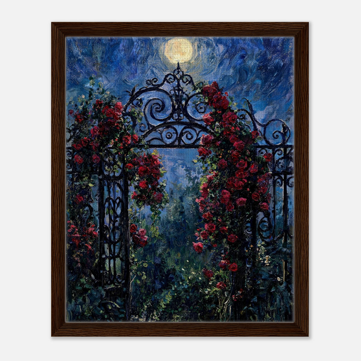 Moonlit Rose Arch Garden Impressionist Art Print