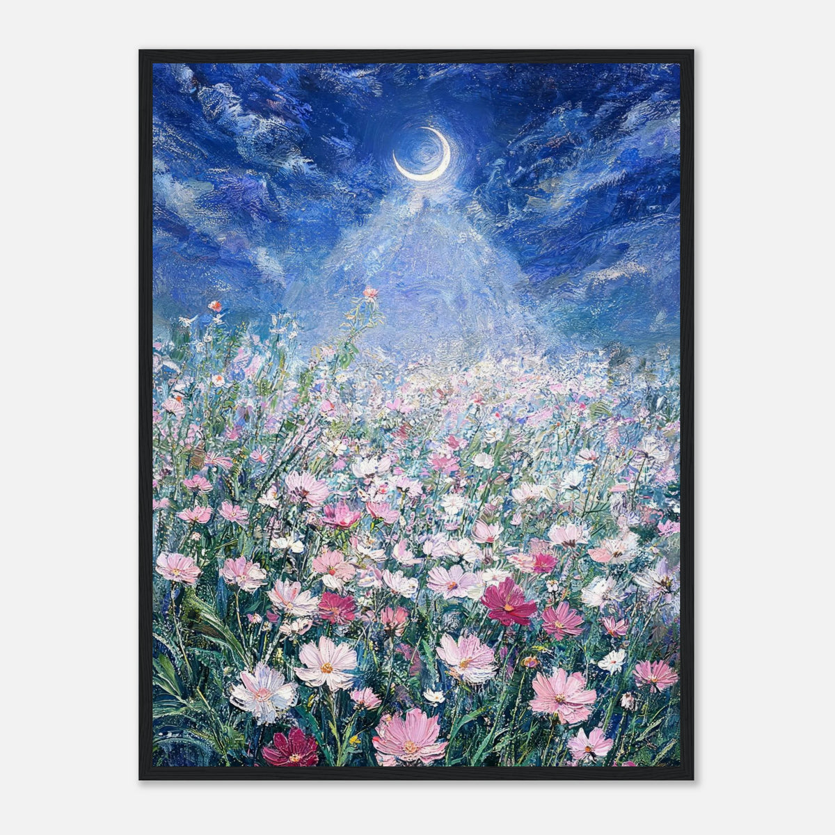 Moonlit Wild Cosmos Field Impressionist Art Print