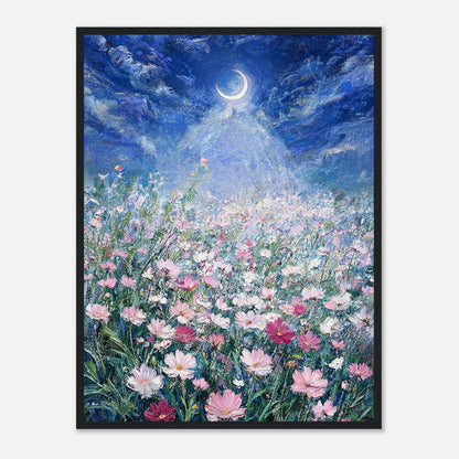 Moonlit Wild Cosmos Field Impressionist Art Print