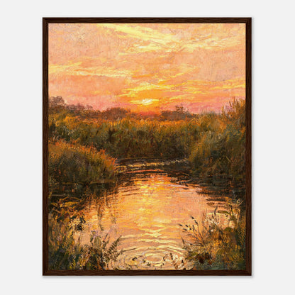 Golden Sunset over River Reflection Impressionist Art Print