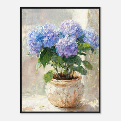 Blue Hydrangeas in Rustic Pot Impressionist Art Print
