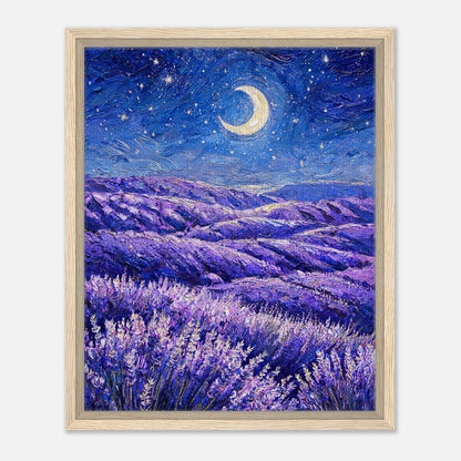 Moonlit Lavender Field at Night Impressionist Art Print