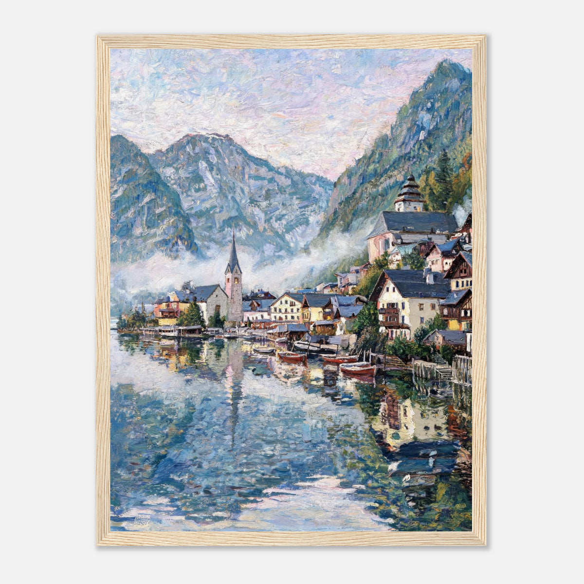 Alpine Lakeside Village Impressionist Art Print