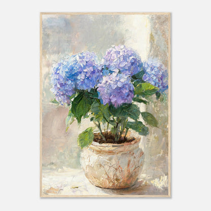 Blue Hydrangeas in Rustic Pot Impressionist Art Print