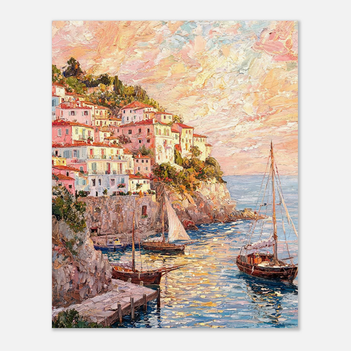 Amalfi Coast Sunset Village Impressionist Art Print