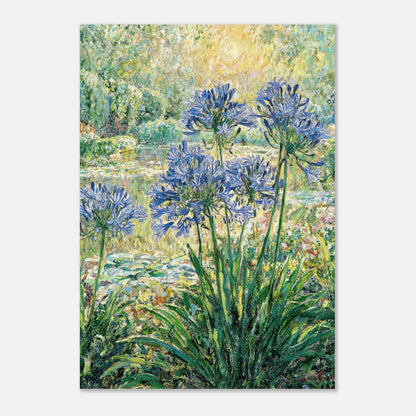 Blue Agapanthus & Sunlit Garden Impressionist Art Print