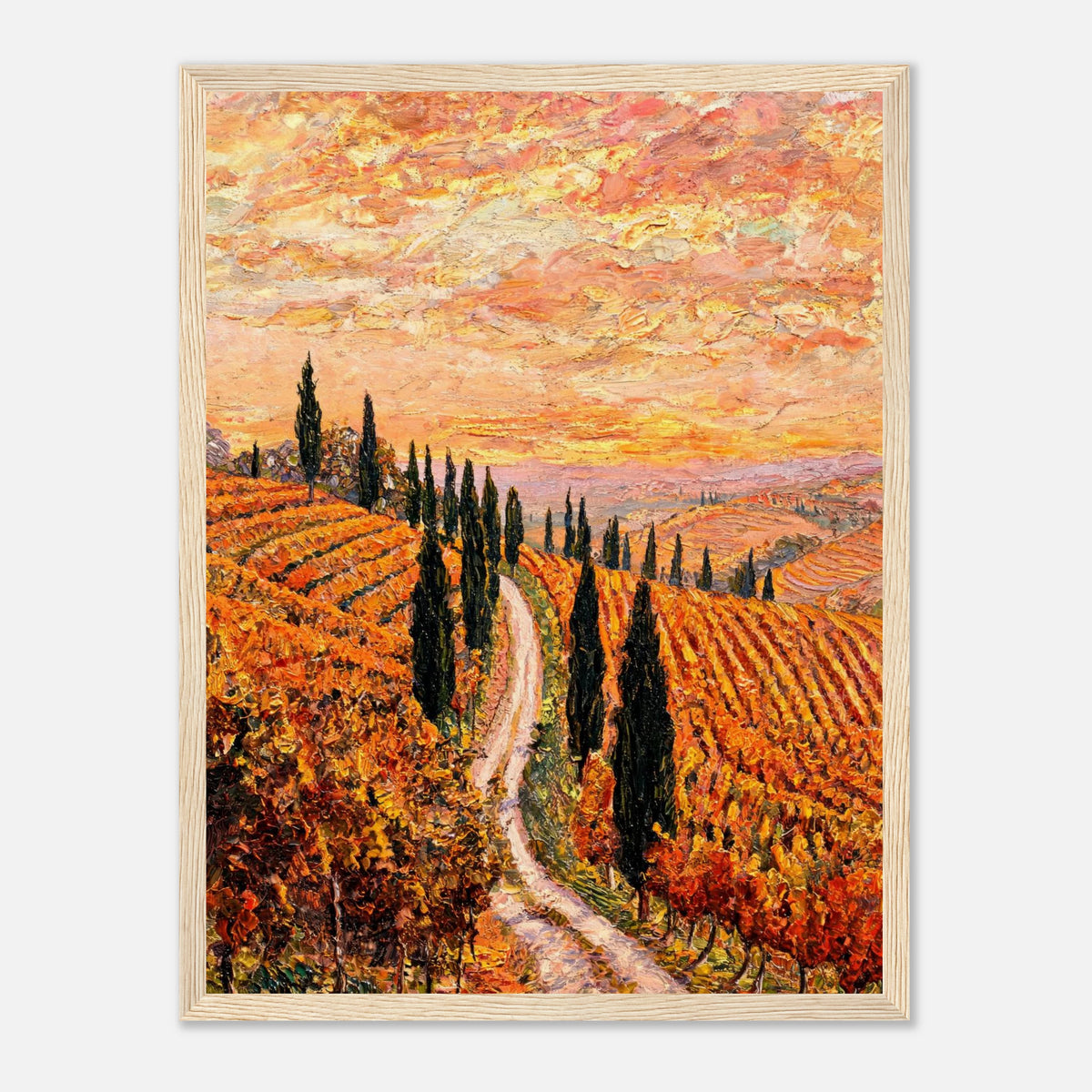 Tuscan Cypress Road Autumn Vineyard Impressionist Art Print
