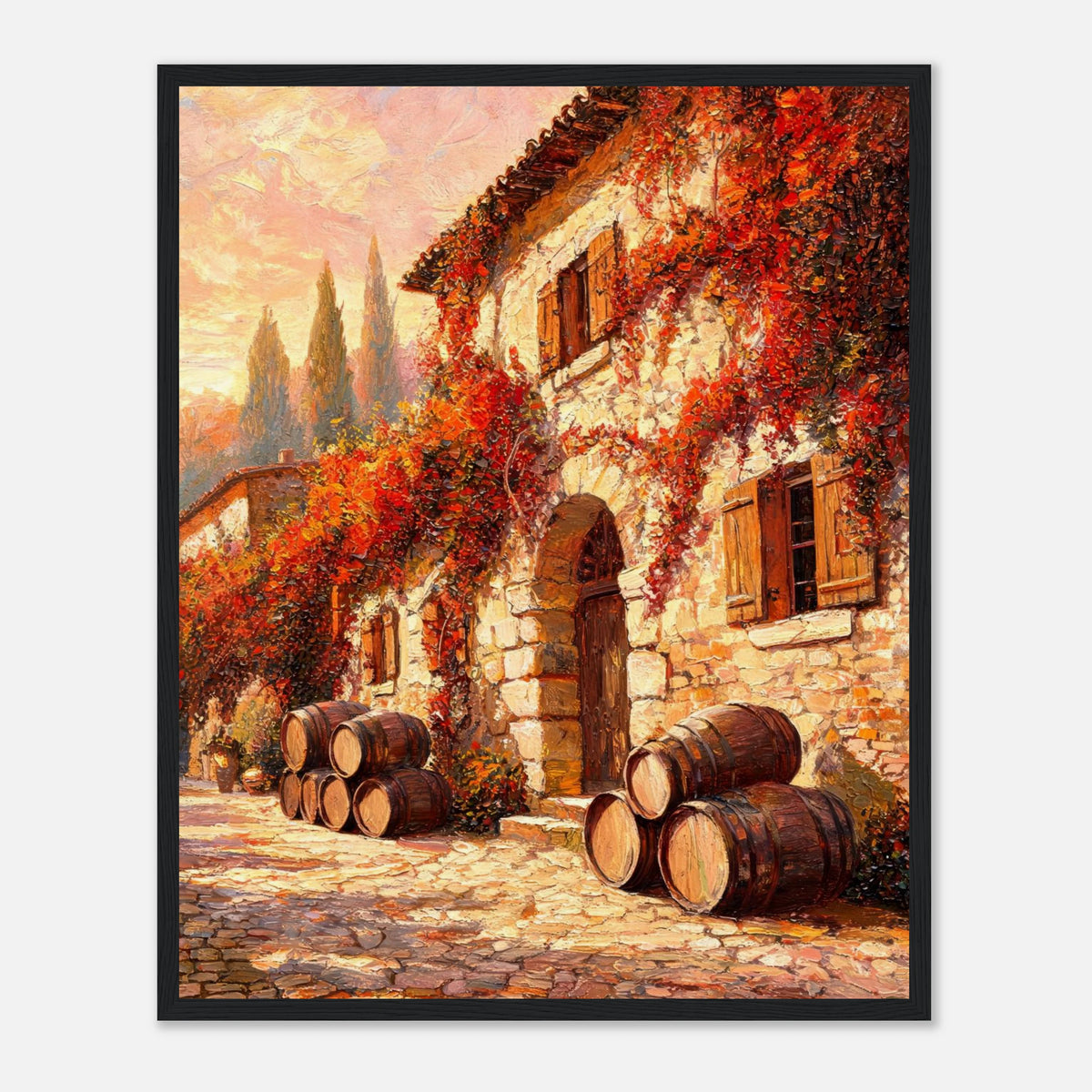 Autumn European Winery Wine Barrels Impressionist Art Print