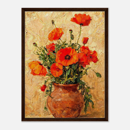 Vibrant Red Poppies in Terracotta Vase Impressionist Art Print