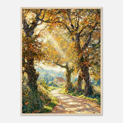 Sunlit Autumn Forest Path Impressionist Art Print