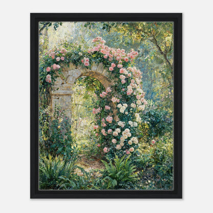 Rose-Covered Stone Arch & Sunlit Garden Impressionist Art Print