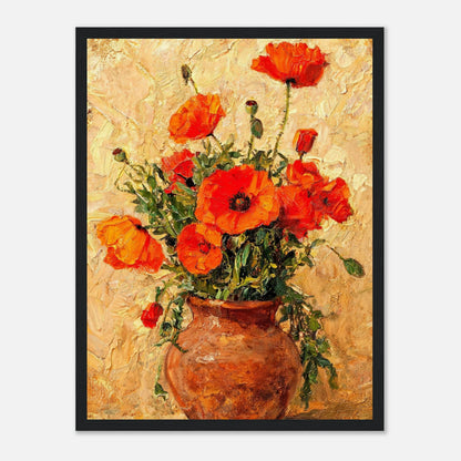 Vibrant Red Poppies in Terracotta Vase Impressionist Art Print