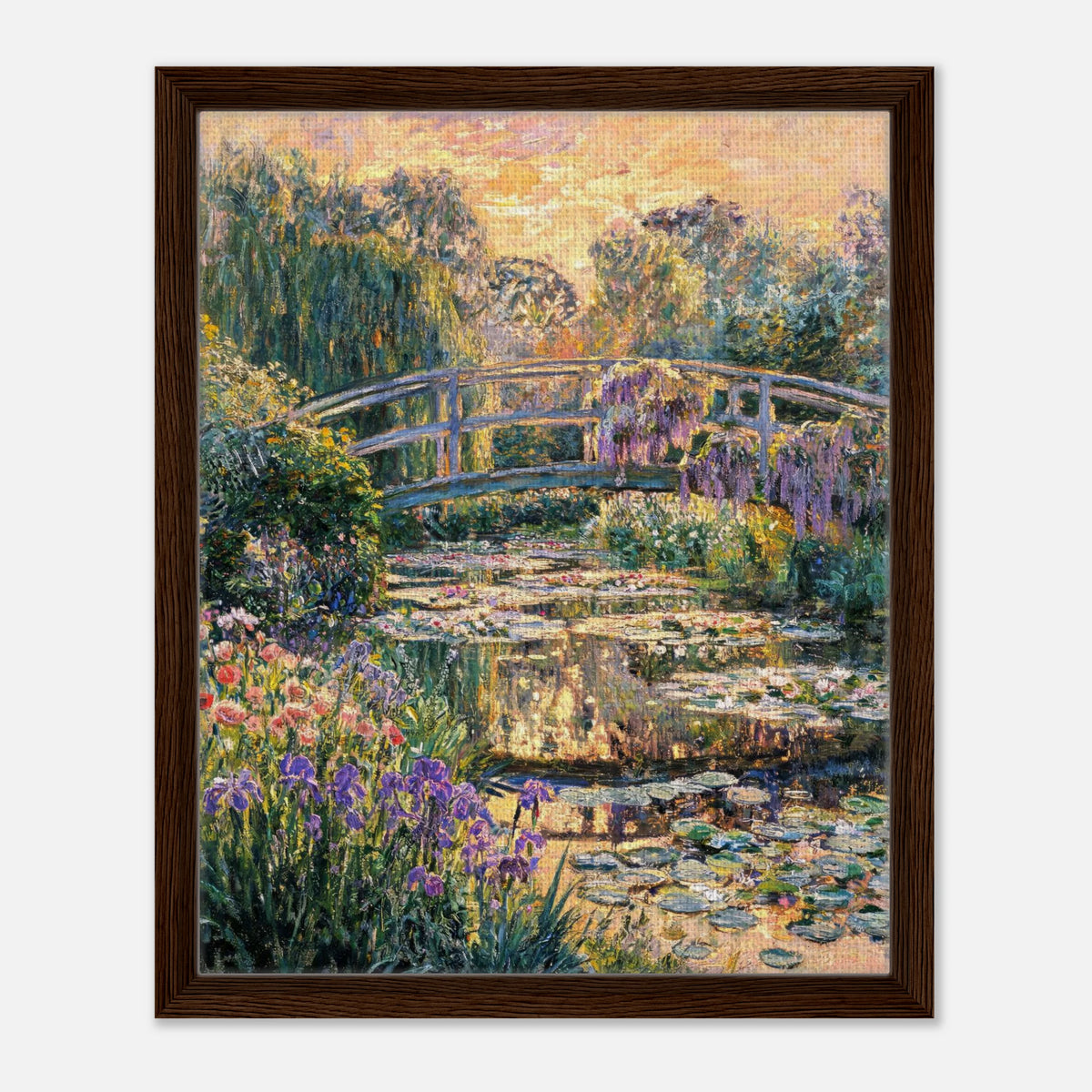 Golden Sunset Japanese Bridge Impressionist Art Print