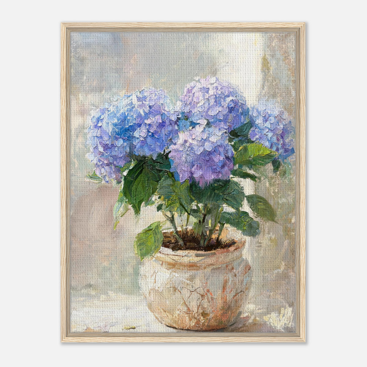 Blue Hydrangeas in Rustic Pot Impressionist Art Print