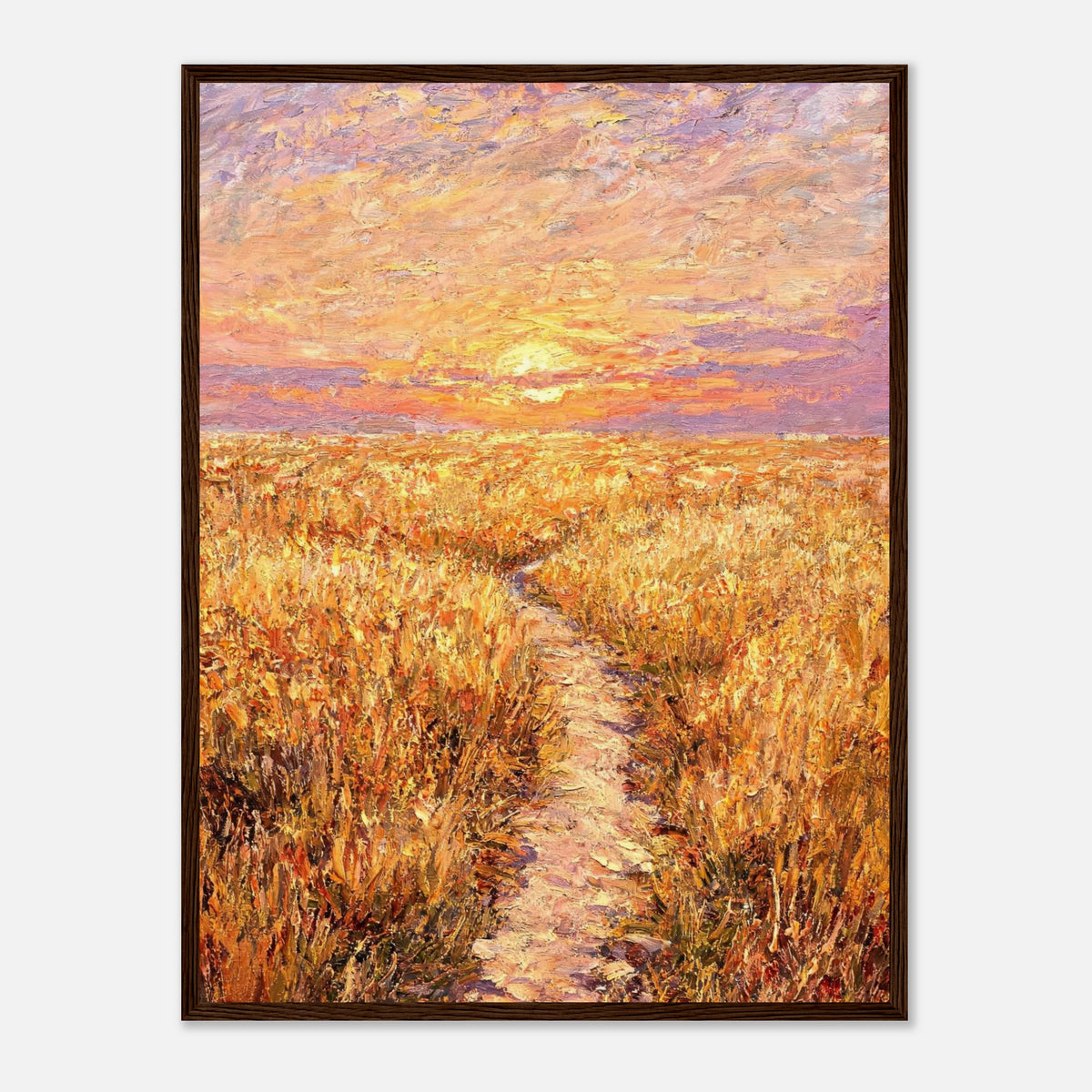 Golden Meadow at Sunset Impressionist Art Print