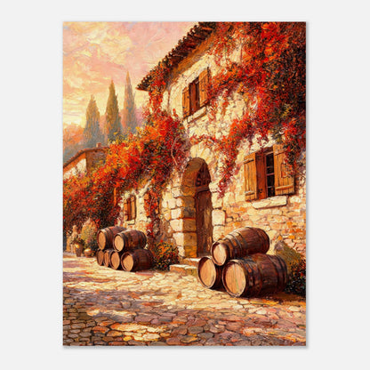Autumn European Winery Wine Barrels Impressionist Art Print