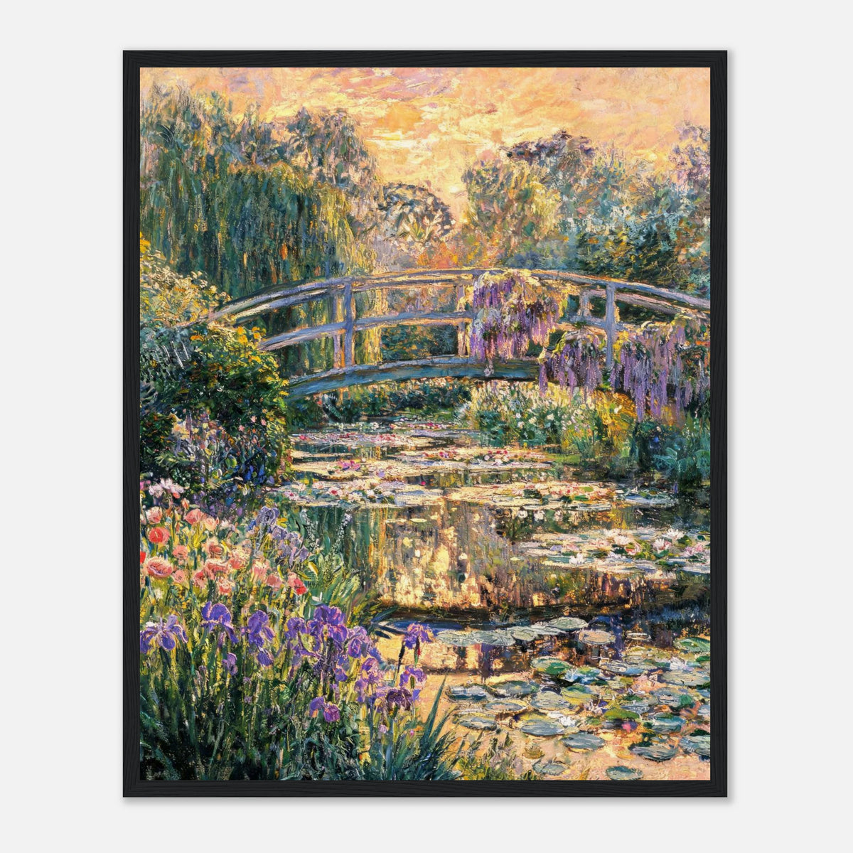 Golden Sunset Japanese Bridge Impressionist Art Print