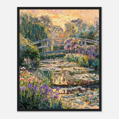 Golden Sunset Japanese Bridge Impressionist Art Print