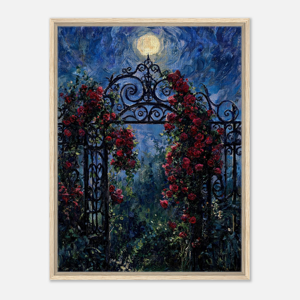 Moonlit Rose Arch Garden Impressionist Art Print