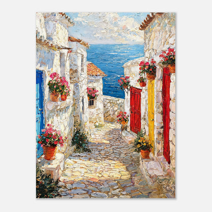 Mediterranean Coastal Village Alley Sea View Impressionist Art Print