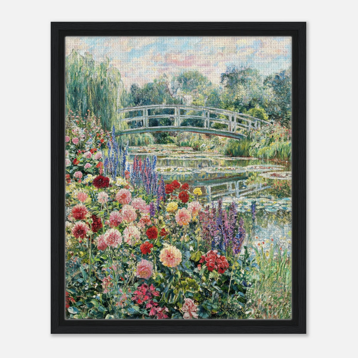 Blooming Summer Garden & Japanese Bridge Impressionist Art Print