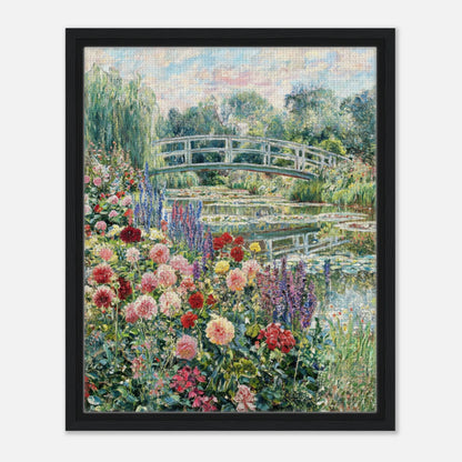 Blooming Summer Garden & Japanese Bridge Impressionist Art Print
