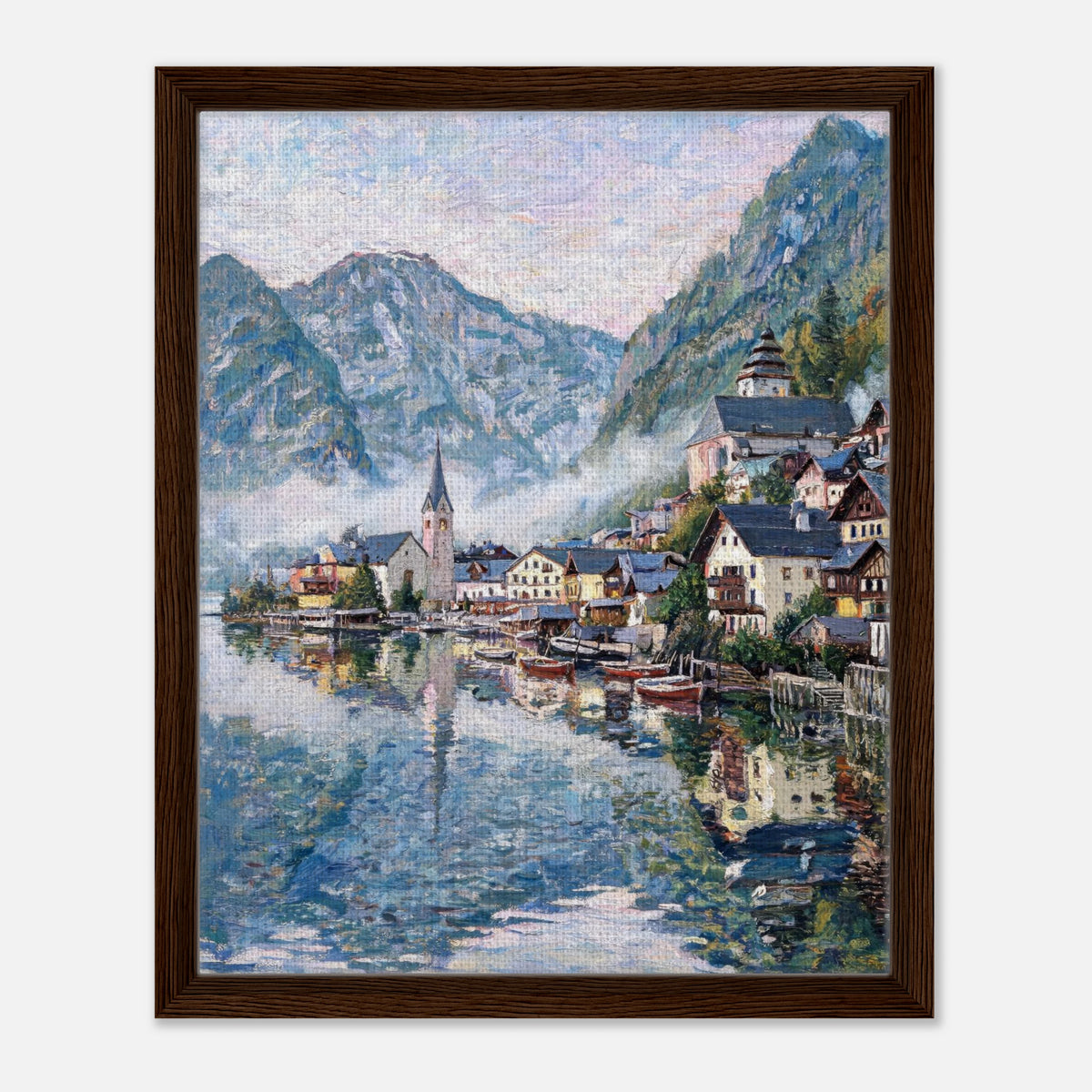 Alpine Lakeside Village Impressionist Art Print