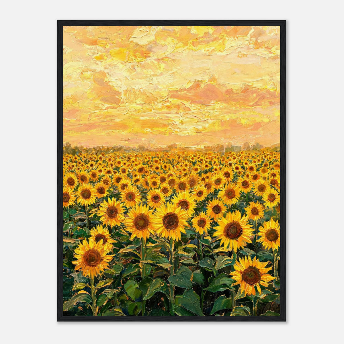 Golden Sunflower Field at Sunset Impressionist Art Print
