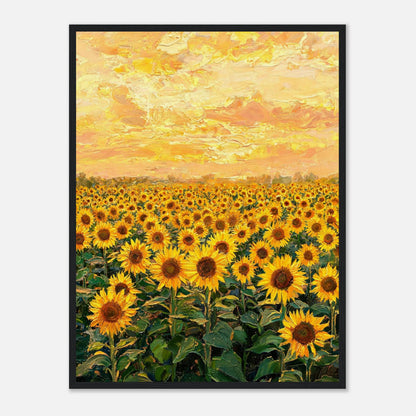 Golden Sunflower Field at Sunset Impressionist Art Print