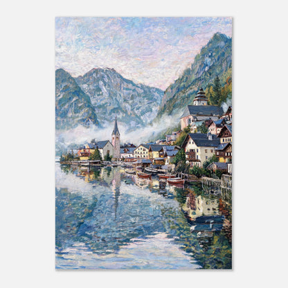 Alpine Lakeside Village Impressionist Art Print