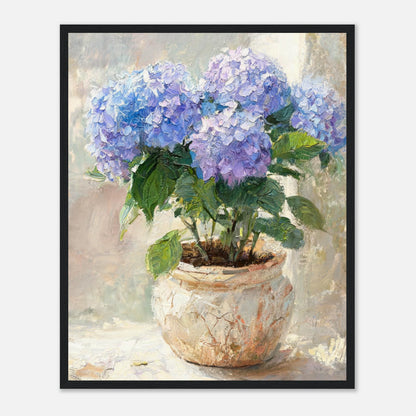 Blue Hydrangeas in Rustic Pot Impressionist Art Print