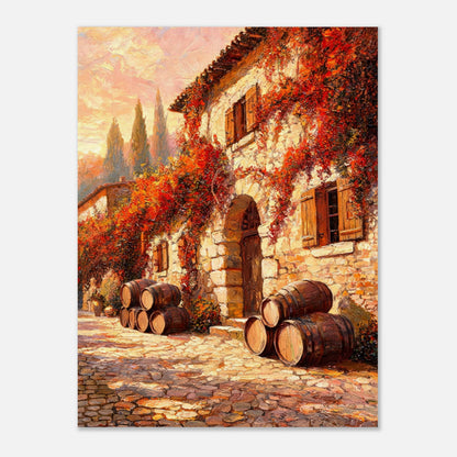 Autumn European Winery Wine Barrels Impressionist Art Print