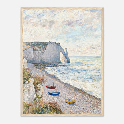 Coastal Cliff & Colorful Boats Impressionist Art Print