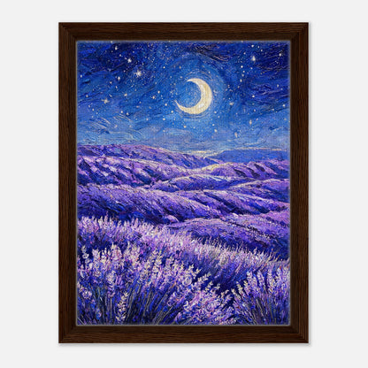 Moonlit Lavender Field at Night Impressionist Art Print