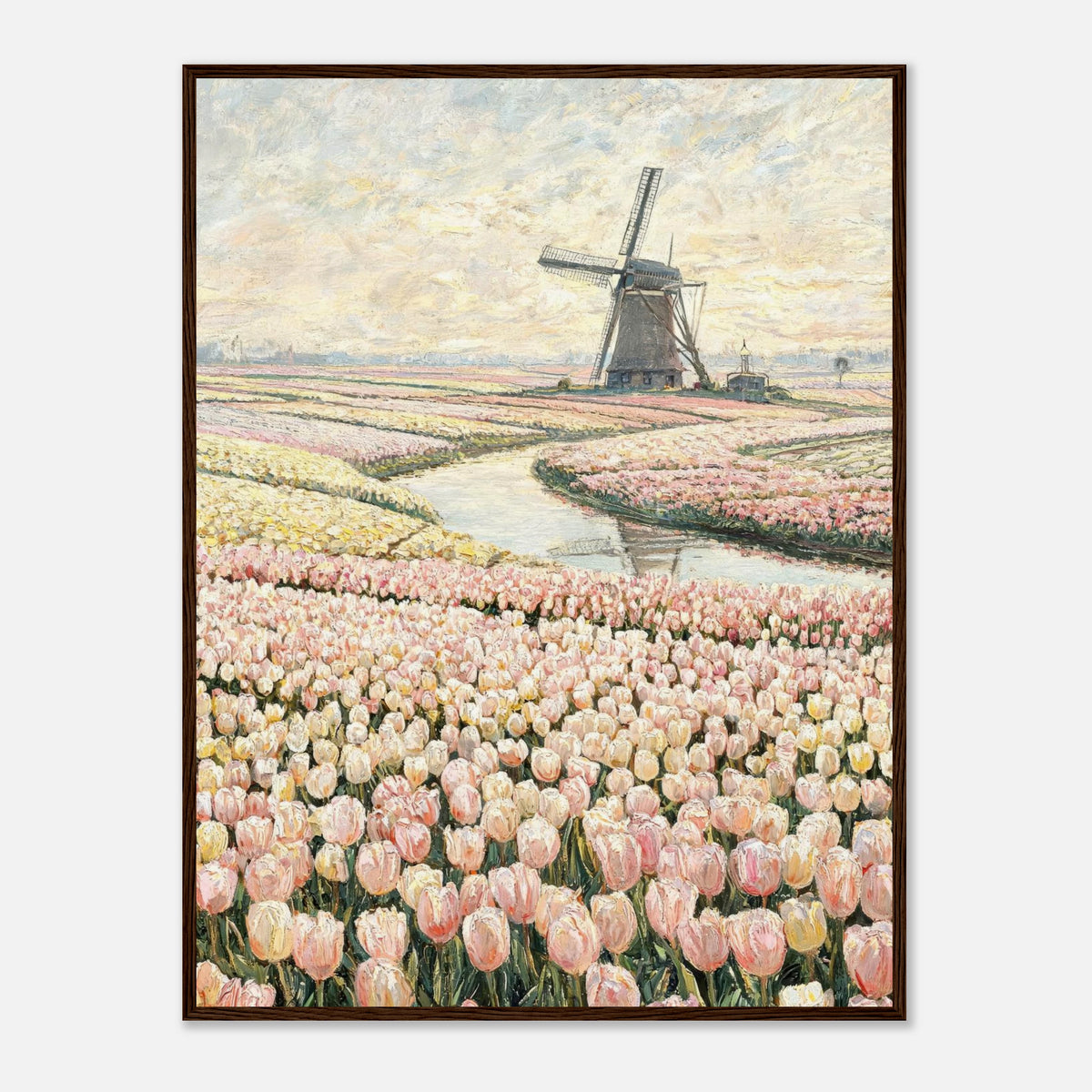 Dutch Tulip Fields & Windmill Impressionist Art Print
