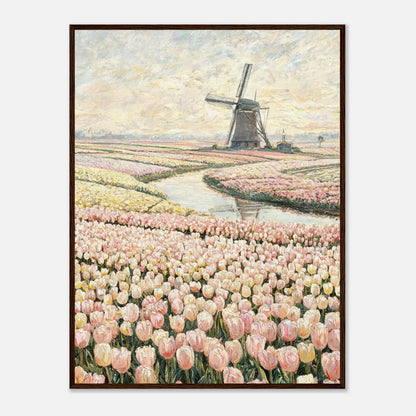 Dutch Tulip Fields & Windmill Impressionist Art Print