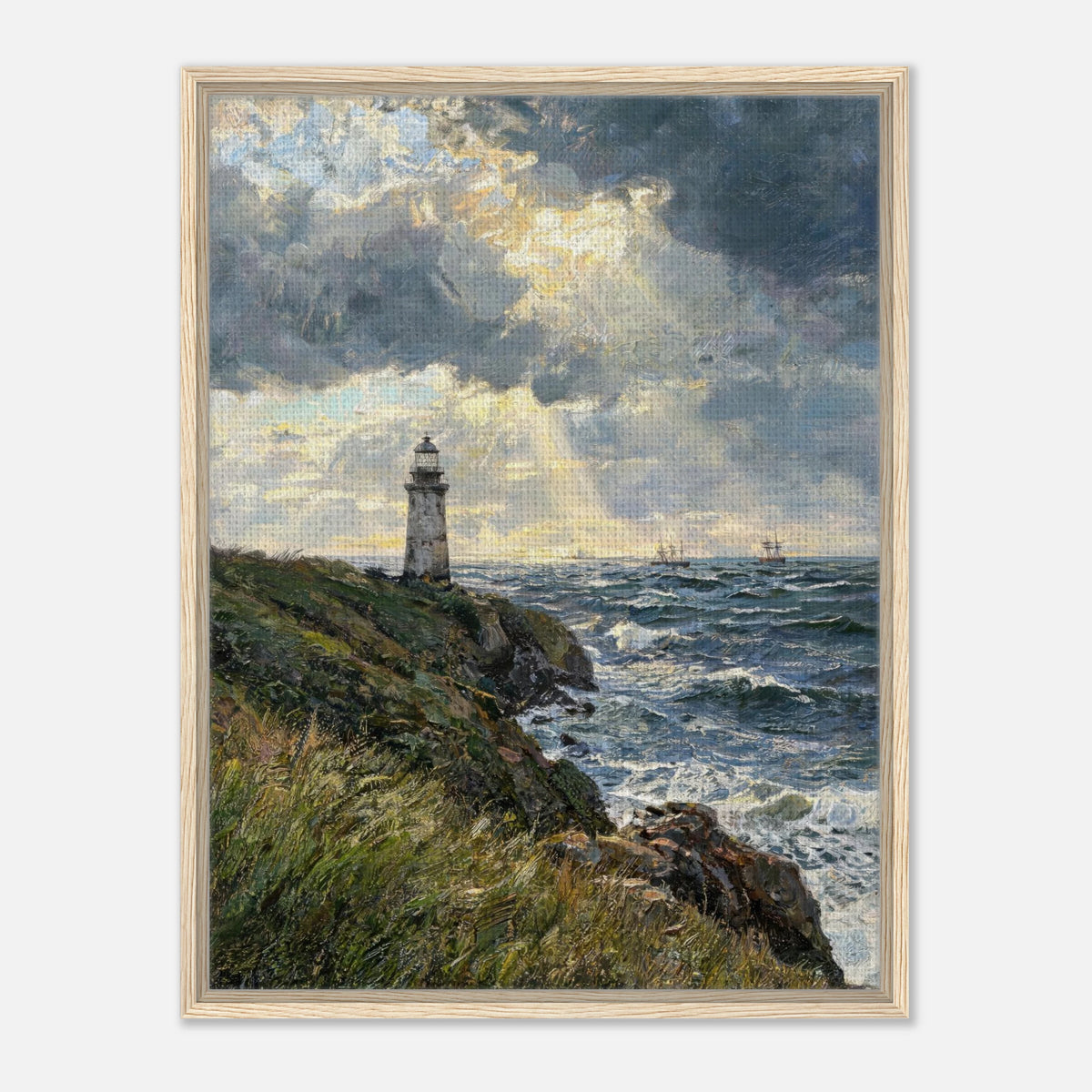 Coastal Lighthouse at Stormy Sunset Impressionist Art Print